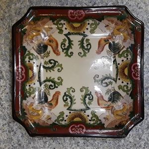 VTG 1970 Reproduction Hua Rong Tang ZhI Decorative Rooster Plate 8.5"x8.5"x1"